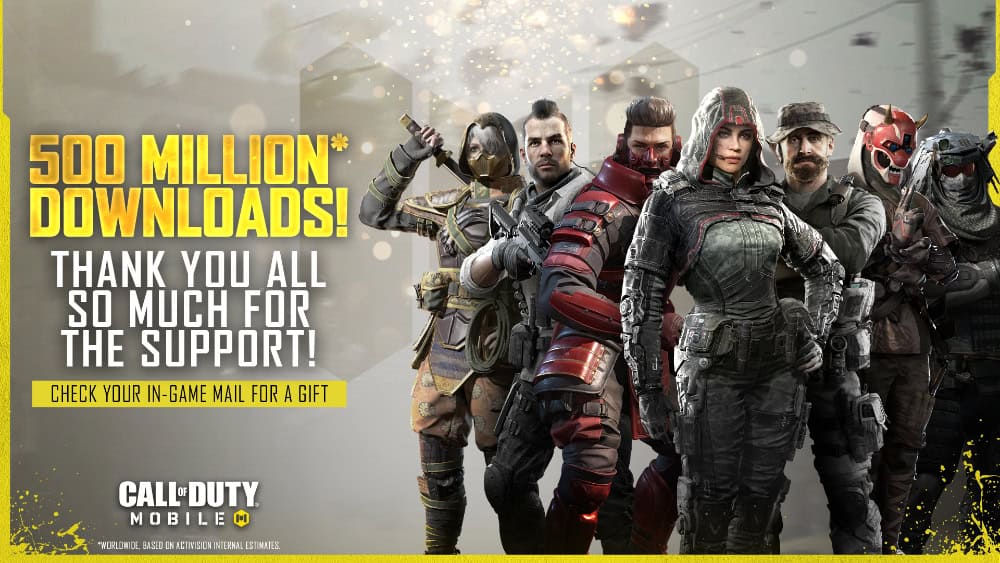 500 million downloads, Call of Duty Mobile, gaming, in-game gifts, support, multiplayer action, popular mobile game, gaming community.
